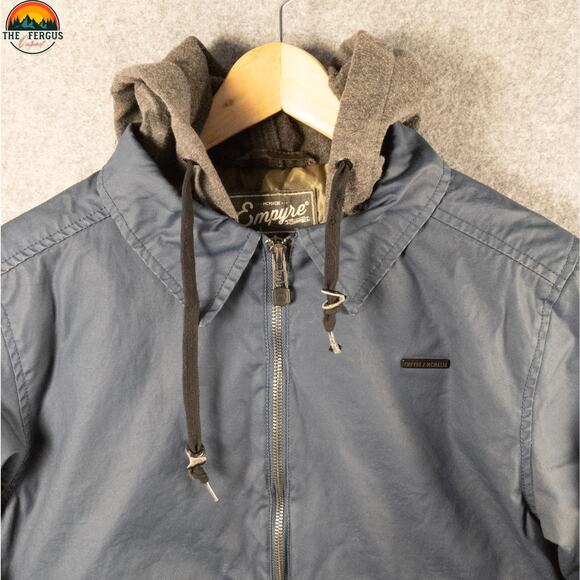 Empyre Y2K Bomber Jacket Blue Cotton Canvas Long Sleeve Hooded Full-Zip Men's S - Picture 6 of 15